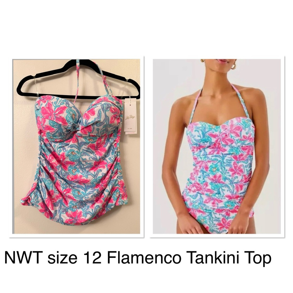Lilly Pulitzer Flamenco Floral Halter Tankini Top - Pink & Aqua